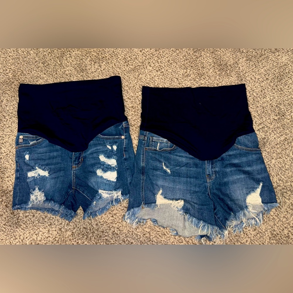 Pinkblush Maternity Distressed Denim Shorts with Black Panel